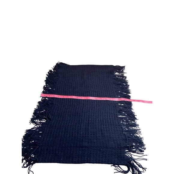 Vintage Womens Rectangle Infinity Scarf Black Crochet Fringe Goth Boho - Picture 3 of 5